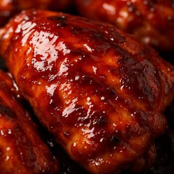 Close-up van glanzende BBQ-lak op kip